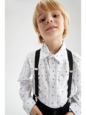 DeFacto Erkek Çocuk Regular Fit Desenli Uzun Kollu Keten Görünümlü Gömlek W3238A622SP