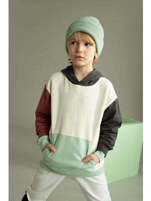 DeFacto Erkek Çocuk Oversize Fit Kapüşonlu Renk Bloklu İnce Sweatshirt Kumaşı Sweatshirt W6856A622SP