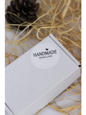 Butik Sosyetik Hand Made With Love Yazılı Beyaz 50 mm Yuvarlak Yapışkanlı Sticker Etiket 100 Adet