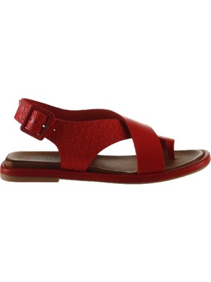 Bueno Shoes Kırmızı Deri Kadın Düz Sandalet