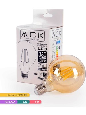 ACK G95 RUSTIK LED AMPUL 2700K SARI IŞIK 360LM 220-240V 4W E27