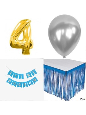 Doğum Günü Parti Seti 4 Rakam Mavi Konsept