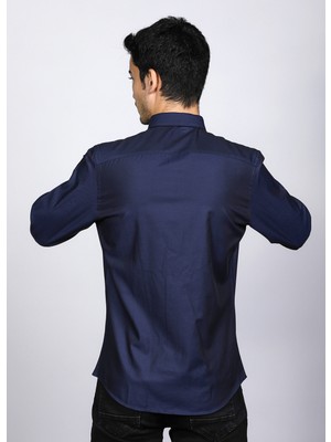 Salve Erkek Gömlek 22152  Pamuklu Lacivert Slim Fit