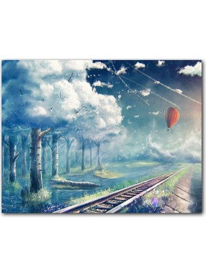 Cakatablo Fantastik Gökyüzü Demiryolları Uçan Balon Beyaz Orman Görseli
