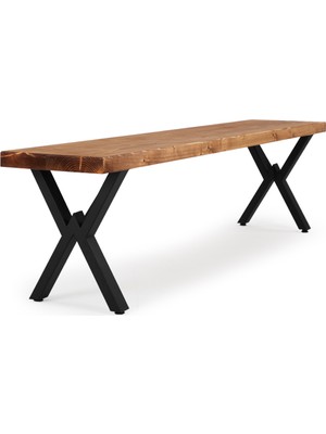 Flora Wood Doğal Ahşap Kütük Ağaç Bench Bank Açık Üçgen Çapraz Ayak 140 x 32 cm