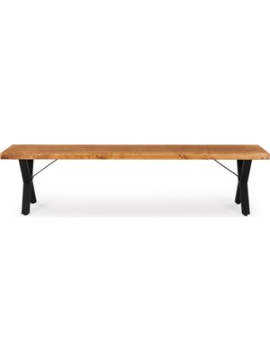 Flora Wood Doğal Ahşap Kütük Ağaç Bench Bank Açık Üçgen Çapraz Ayak 140 x 32 cm