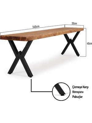 Flora Wood Doğal Ahşap Kütük Ağaç Bench Bank Açık Üçgen Çapraz Ayak 140 x 32 cm