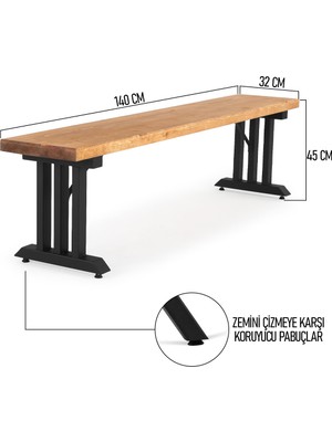 Flora Wood Doğal Ahşap Kütük Ağaç Bench Bank 3 Kollu Mızrak Ayak 140 x 32 cm