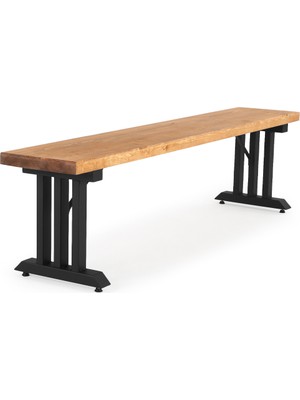 Flora Wood Doğal Ahşap Kütük Ağaç Bench Bank 3 Kollu Mızrak Ayak 120 x 32 cm