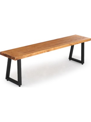 Flora Wood Doğal Ahşap Ladin Kütük Ağaç Bench Bank Eğik U Ayak 120 x 32 cm