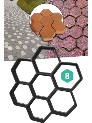 Taşmatik Zemin Kaplama Kalıbı Beton Tuğla Kalıbı Bahçe Parke Taş Kalıbı 46X46 cm Altıgen Petek 8 Adet HX008