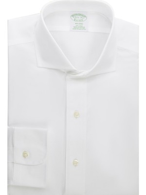 Brooks Brothers Erkek Beyaz Non-Iron Italyan Yaka Milano Kesim Klasik Gömlek