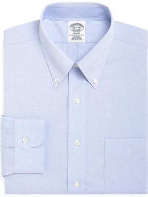 Brooks Brothers Erkek Mavi Non-Iron Regent Kesim Düğmeli Yaka Klasik Gömlek