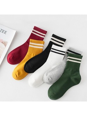 Meguca Socks Unisex Renkli Çizgili Kolej Çorap Seti 6 Çift