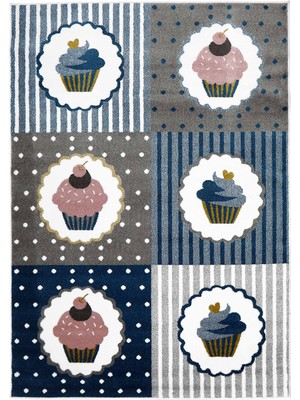 Potamia Martins Kids Renkli Cupcake Desenli Kaymaz Taban Leke Tutmaz Çocuk ve Genç Odası Halısı C5470