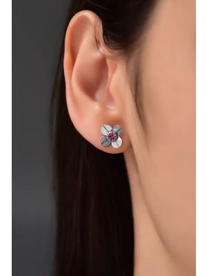 Papatya Silver 925 Ayar Gümüş  Kaplama Hediyeli Zirkon Taşlı Ekim Ayı Doğum Taşlı Frezya Çiçeği Küpe