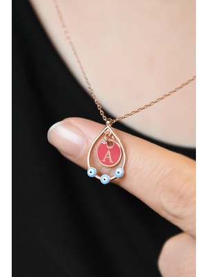 Papatya Silver 925 Ayar Rose Kaplama Mineli Göz A Harf Damla Kolye
