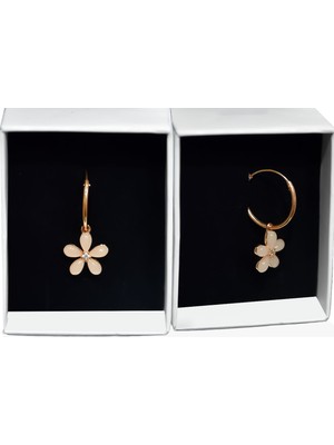 Papatya Silver 925 Ayar Gümüş Rose Kaplama Ay Taşlı Yasemin Çiçeği Halka Küpe