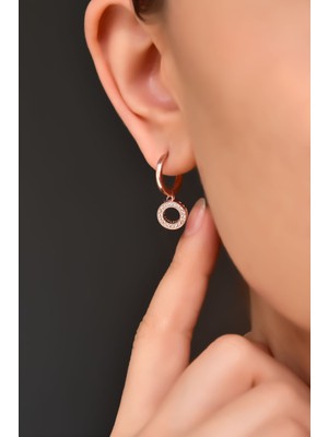 Papatya Silver  925 Ayar Gümüş Rose Kaplama Zirkon Taşlı Yuvarlak Halka Küpe