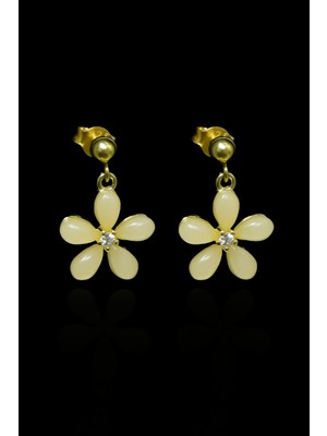 Papatya Silver 925 Ayar Gümüş Gold Kaplama Ay Taşlı Yasemin Çiçeği Çivili Küpe