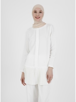 Refka Piliseli Tunik&pantolon Ikili Takım - Off White - Refka Woman