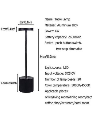 HaiTun Akülü LED Masa Lambası Taşınabilir USB Şarj Edilebilir (Siyah) (Yurt Dışından)