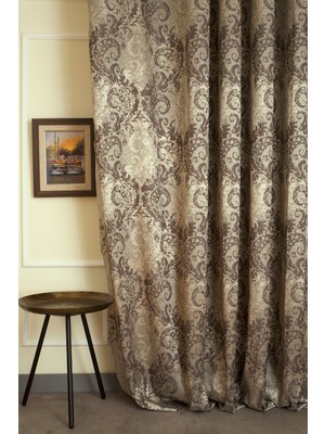 Massarelli Fon Perde Damask Desen Koyu Kahve 1-2 Seyrek Pile 200x260