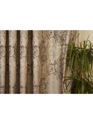 Massarelli Fon Perde Damask Desen Açık Kahve 1-2 Seyrek Pile 60x260