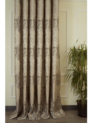 Massarelli Fon Perde Damask Desen Açık Kahve 1-2,5 Orta Sık Pile  150x260