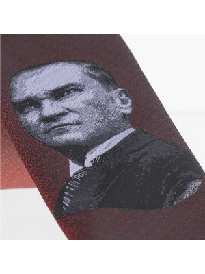 Gaffy Atatürk ve Imza Desenli Dokuma Bordo Kravat