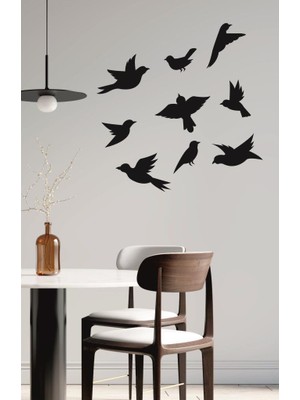 Lizpo Decor Uçan Kuşlar Dekoratif Duvar Sticker Kuş Sürüsü Siyah