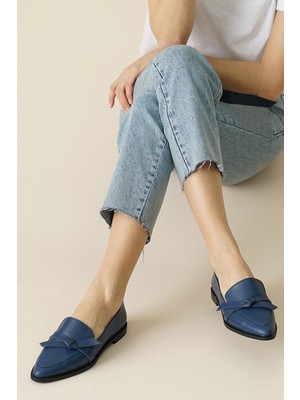 Mio Gusto Ezra Deri Lacivert Renk Kadın Loafer Günlük Düz Ayakkabı