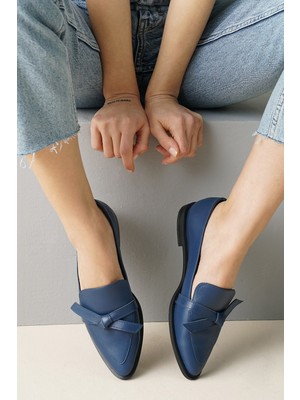 Mio Gusto Ezra Deri Lacivert Renk Kadın Loafer Günlük Düz Ayakkabı
