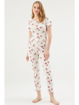 Eros 30740 Kadın Kısa Kollu Pijama Takımı-Beyaz