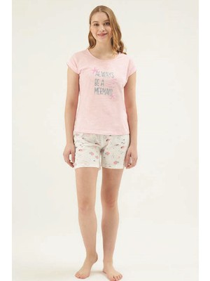 Eros 30582 Kadın Kısa Kollu Şortlu Pijama Takım-Pembe