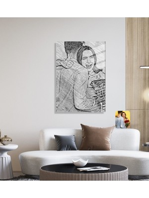 BK Kişiye Özel Karakalem Tasarımlı Cam Tablo 45X65CM-1