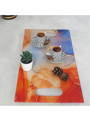 Decorita Cam Tepsi | Yaldızlı Mermer | 29cm x 52cm