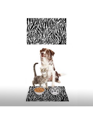 Water Food Kedi Köpek Zebra Desenli Dijital Baskılı 35X50 Dekoratif Çok Amaçlı Mama Altlığı Mama Paspası