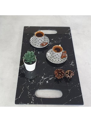 Decorita Cam Tepsi | Siyah Mermer | 29cm x 52cm