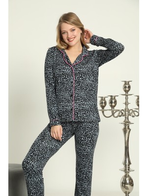 Confeo Leopar Önü Düğmel Pijama Takımı