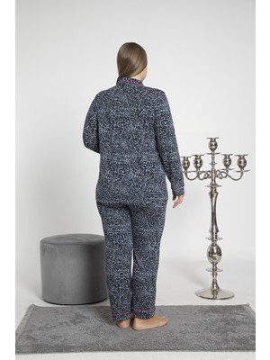 Confeo Büyük Beden Leopar Önü Düğmeli Pijama Takımı