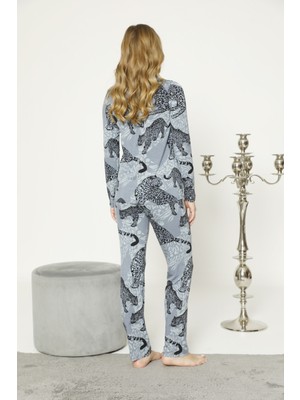 Confeo Jaguar Desenli Önü Düğmeli Pijama Takımı