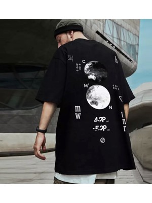 Amor Man Ay Koordinat Sirt Baskili  %100 Pamuk Ultra Hafifözel Tasarim Oversize Erkek T-Shirt