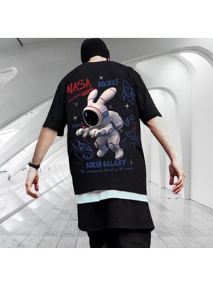 Amor Man Nasa Astranot Sirt Baskili %100 Pamuk Özel Tasarim Oversize Erkek T-Shirt