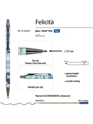 Bruno Visconti "Felicita" Tükenmez Kalem -Mavi- 0.7 Mm. Kutulu-Metal Gövde (Noktalar)