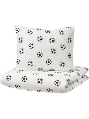 IKEA Tek Kişilik Çocuk Nevresim Takımı  150X200/50X60 cm Futbol Temalı Meridyendukkan Siyah-Beyaz