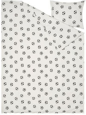 IKEA Tek Kişilik Çocuk Nevresim Takımı  150X200/50X60 cm Futbol Temalı Meridyendukkan Siyah-Beyaz