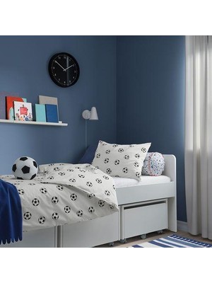 IKEA Tek Kişilik Çocuk Nevresim Takımı  150X200/50X60 cm Futbol Temalı Meridyendukkan Siyah-Beyaz