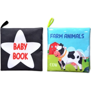 2 Kitap Tox Ingilizce Siyah-Beyaz Bebek ve Çiftlik Hayvanları Kumaş Sessiz Kitap E136 E119 - Bez Kitap , Eğitici Oyuncak , Yumuşak ve Hışırtılı