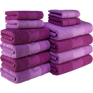 Textile Colors Lale Desenli  Pamuk Banyo Havlu Seti 12 Adet, 4 Banyo Havlusu, 4 El Havlusu, ve 4 Yüz Havlusu, -Comfort- Lila, Mürdüm,